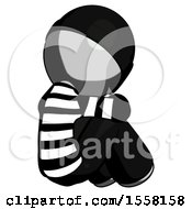 Poster, Art Print Of Gray Thief Man Sitting With Head Down Back View Facing Right