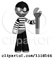 Gray Thief Man Holding Wrench Ready To Repair Or Work