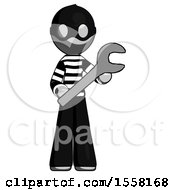 Gray Thief Man Holding Large Wrench With Both Hands