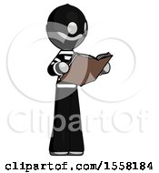 Poster, Art Print Of Gray Thief Man Reading Book While Standing Up Facing Away