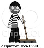 Poster, Art Print Of Gray Thief Man Standing With Industrial Broom