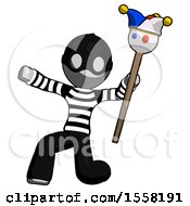 Poster, Art Print Of Gray Thief Man Holding Jester Staff Posing Charismatically