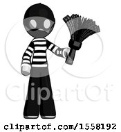 Poster, Art Print Of Gray Thief Man Holding Feather Duster Facing Forward