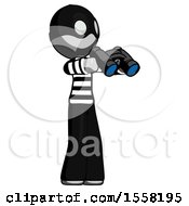 Poster, Art Print Of Gray Thief Man Holding Binoculars Ready To Look Right