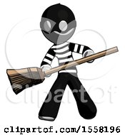 Gray Thief Man Broom Fighter Defense Pose