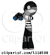Poster, Art Print Of Gray Thief Man Holding Binoculars Ready To Look Left