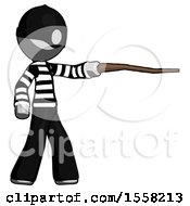 Gray Thief Man Pointing With Hiking Stick