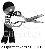Poster, Art Print Of Gray Thief Man Holding Giant Scissors Cutting Out Something