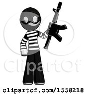 Gray Thief Man Holding Automatic Gun