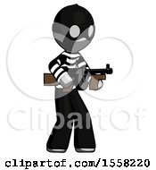 Poster, Art Print Of Gray Thief Man Tommy Gun Gangster Shooting Pose