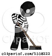 Poster, Art Print Of Gray Thief Man Cleaning Services Janitor Sweeping Side View