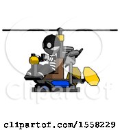 Gray Thief Man Flying In Gyrocopter Front Side Angle View