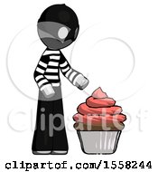 Gray Thief Man With Giant Cupcake Dessert