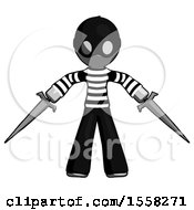 Gray Thief Man Two Sword Defense Pose