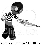 Gray Thief Man Sword Pose Stabbing Or Jabbing