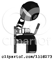 Poster, Art Print Of Gray Thief Man Using Laptop Computer While Sitting In Chair View From Side