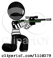 Poster, Art Print Of Gray Thief Man Kneeling Shooting Sniper Rifle