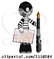 Gray Thief Man Holding Large Envelope And Calligraphy Pen