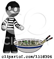 Poster, Art Print Of Gray Thief Man And Noodle Bowl Giant Soup Restaraunt Concept