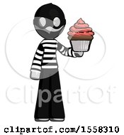 Gray Thief Man Presenting Pink Cupcake To Viewer