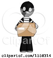 Gray Thief Man Holding Box Sent Or Arriving In Mail