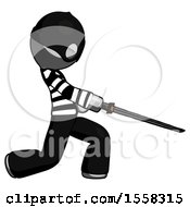 Poster, Art Print Of Gray Thief Man With Ninja Sword Katana Slicing Or Striking Something