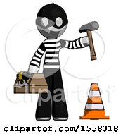 Poster, Art Print Of Gray Thief Man Under Construction Concept Traffic Cone And Tools