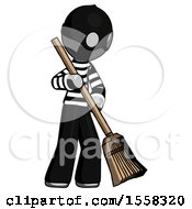 Poster, Art Print Of Gray Thief Man Sweeping Area With Broom