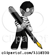 Poster, Art Print Of Gray Thief Man Drawing Or Writing With Large Calligraphy Pen