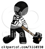 Gray Thief Man Hitting With Sledgehammer Or Smashing Something At Angle