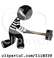 Poster, Art Print Of Gray Thief Man Hitting With Sledgehammer Or Smashing Something