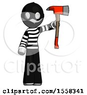 Gray Thief Man Holding Up Red Firefighters Ax