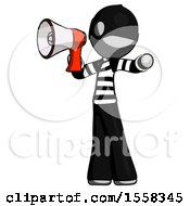Poster, Art Print Of Gray Thief Man Shouting Into Megaphone Bullhorn Facing Left