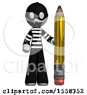 Poster, Art Print Of Gray Thief Man With Large Pencil Standing Ready To Write