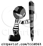 Poster, Art Print Of Gray Thief Man Posing With Giant Pen In Powerful Yet Awkward Manner