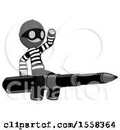 Gray Thief Man Riding A Pen Like A Giant Rocket