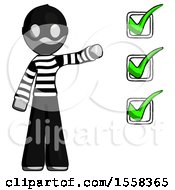 Poster, Art Print Of Gray Thief Man Standing By List Of Checkmarks