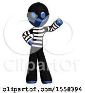 Blue Thief Man Waving Left Arm With Hand On Hip