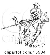 Cowboy On Horseback Roping Something With A Lasso Clipart Illustration