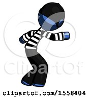 Blue Thief Man Sneaking While Reaching For Something