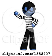 Blue Thief Man Waving Right Arm With Hand On Hip