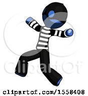Poster, Art Print Of Blue Thief Man Running Away In Hysterical Panic Direction Left
