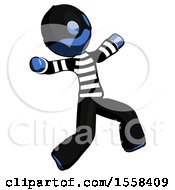 Poster, Art Print Of Blue Thief Man Running Away In Hysterical Panic Direction Right