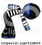 Poster, Art Print Of Blue Thief Man Picking Something Up Bent Over