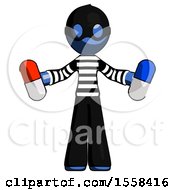 Poster, Art Print Of Blue Thief Man Holding A Red Pill And Blue Pill