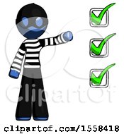 Poster, Art Print Of Blue Thief Man Standing By List Of Checkmarks