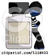 Poster, Art Print Of Blue Thief Man Leaning Against Large Medicine Bottle