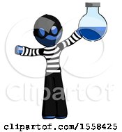 Blue Thief Man Holding Large Round Flask Or Beaker
