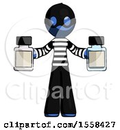 Poster, Art Print Of Blue Thief Man Holding Two Medicine Bottles