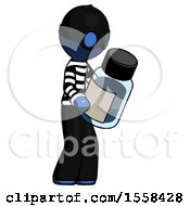 Blue Thief Man Holding Glass Medicine Bottle
